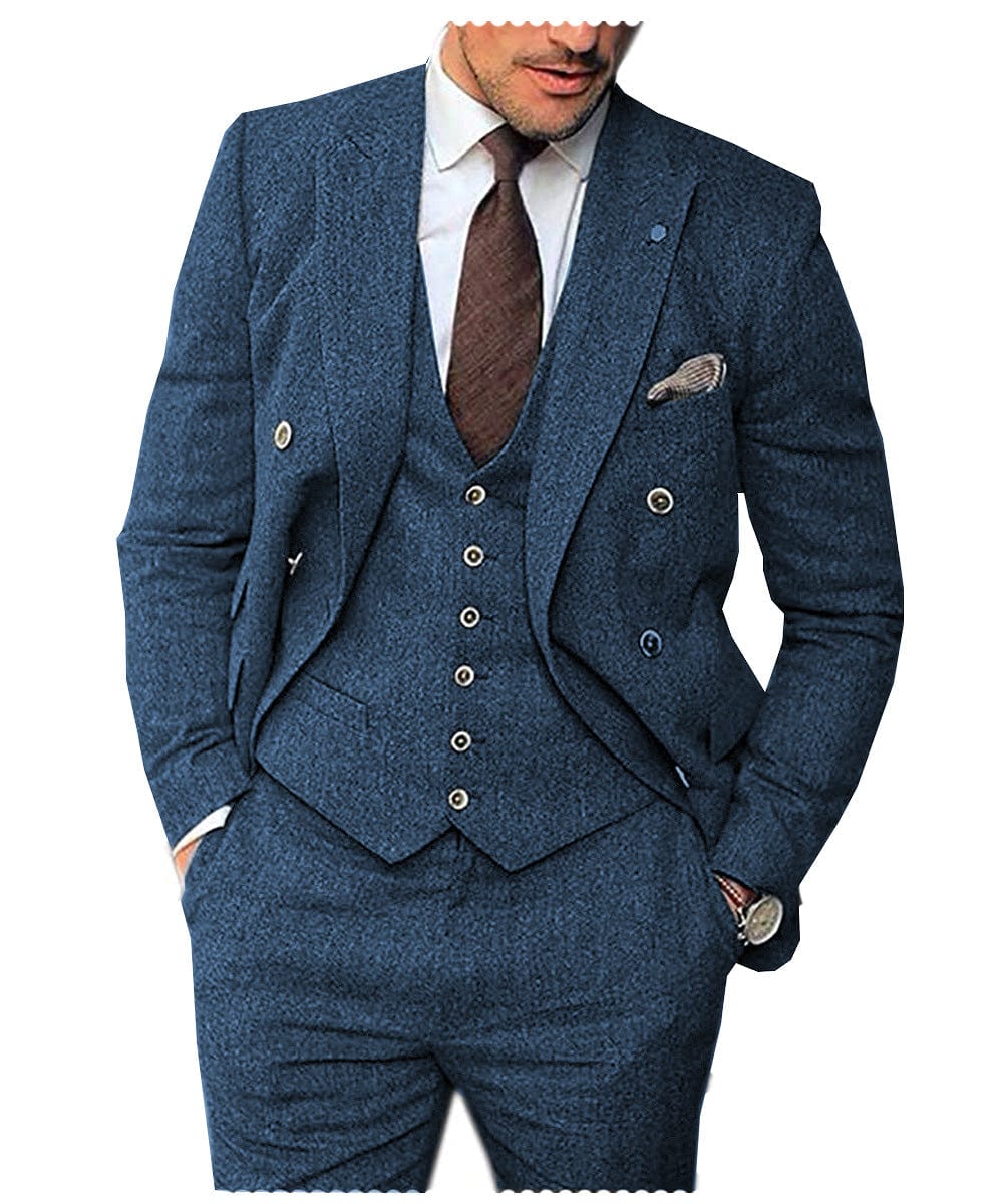 Tiavllya Tiavllya Vintage Classical Men's 3 Piece Suit Herringbone Tweed Notch Lapel Tuxedos (Blazer+vest+Pants)