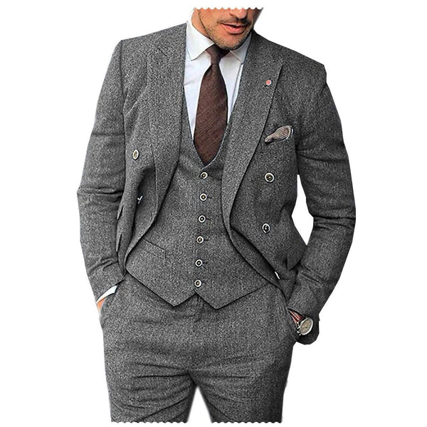 Tiavllya Tiavllya Vintage Classical Men's 3 Piece Suit Herringbone Tweed Notch Lapel Tuxedos (Blazer+vest+Pants)