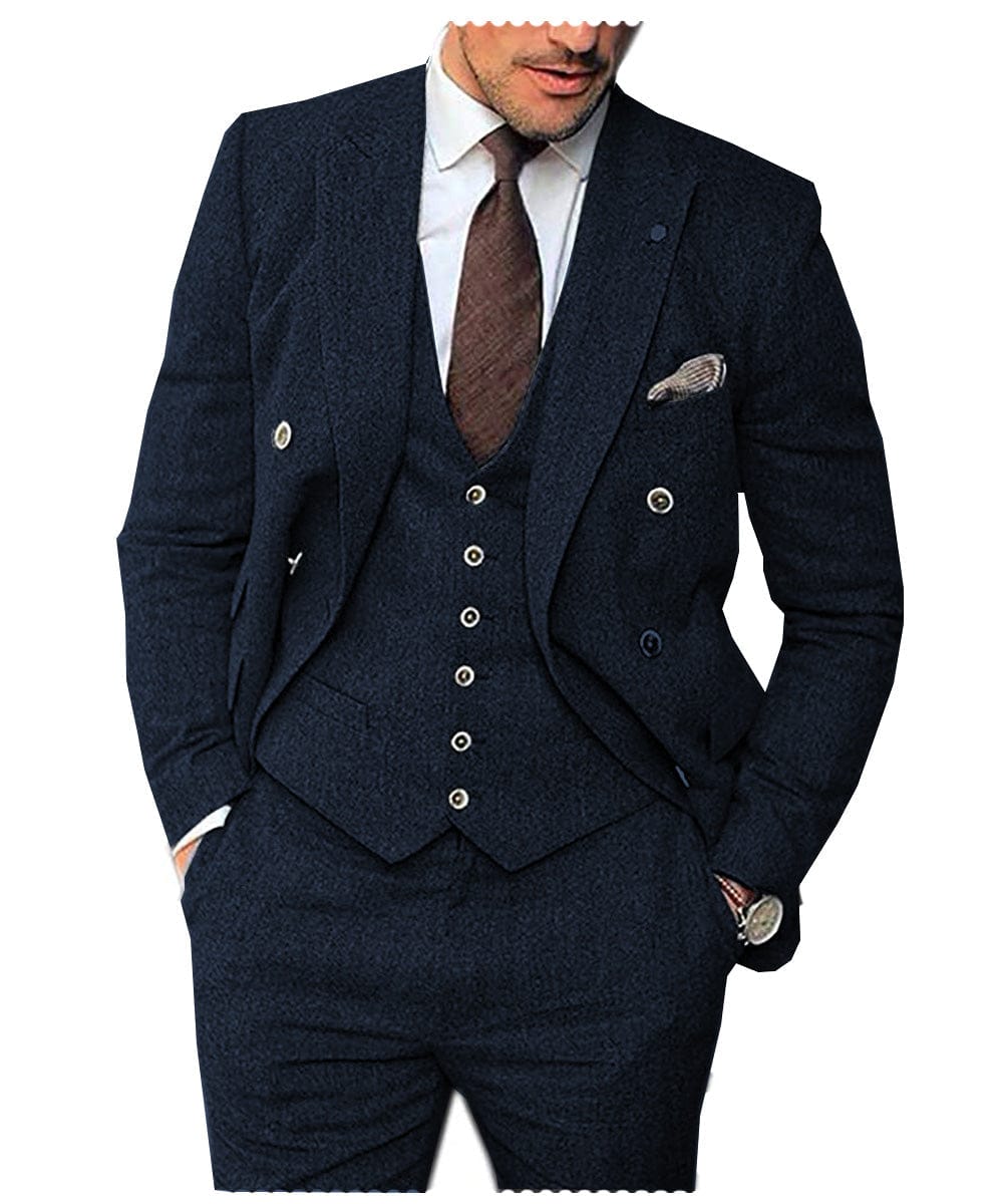 Tiavllya Tiavllya Vintage Classical Men's 3 Piece Suit Herringbone Tweed Notch Lapel Tuxedos (Blazer+vest+Pants)
