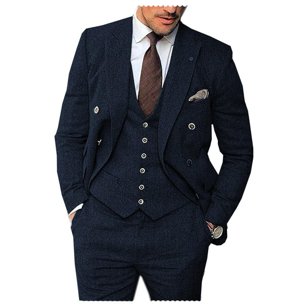 Tiavllya Tiavllya Vintage Classical Men's 3 Piece Suit Herringbone Tweed Notch Lapel Tuxedos (Blazer+vest+Pants)