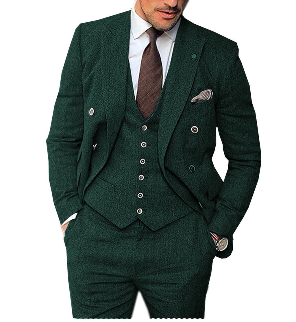Tiavllya Tiavllya Vintage Classical Men's 3 Piece Suit Herringbone Tweed Notch Lapel Tuxedos (Blazer+vest+Pants)