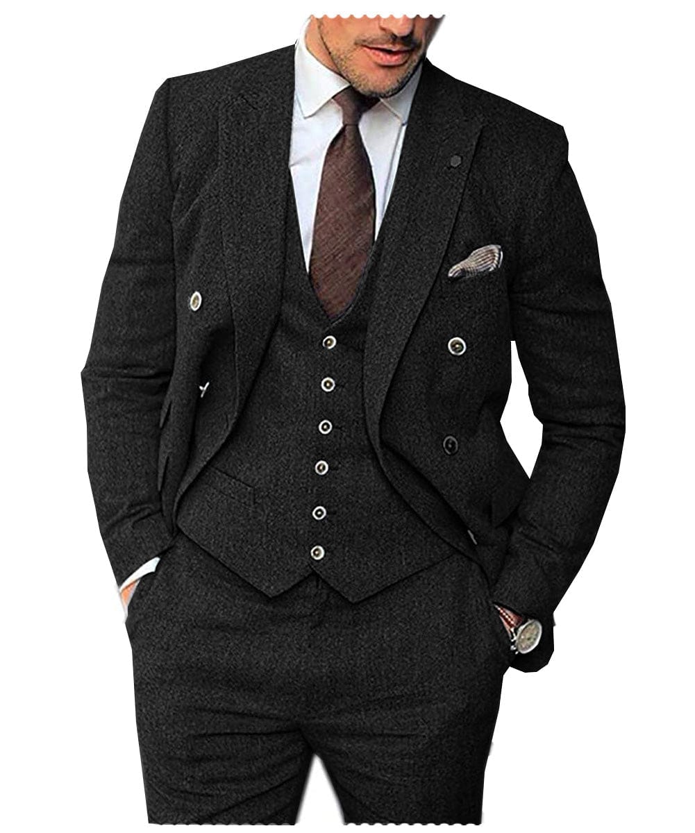 Tiavllya Tiavllya Vintage Classical Men's 3 Piece Suit Herringbone Tweed Notch Lapel Tuxedos (Blazer+vest+Pants)