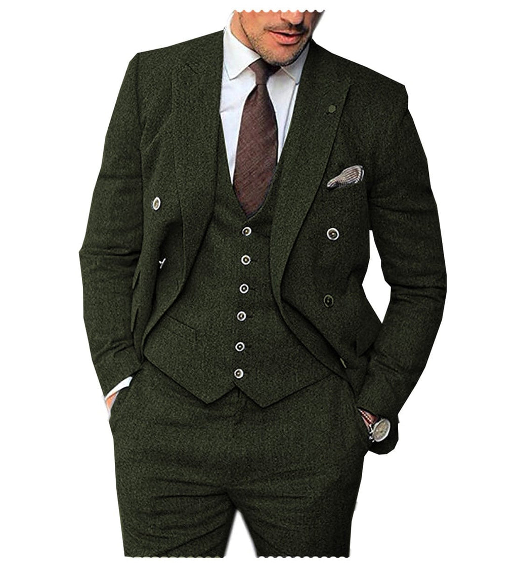 Tiavllya Tiavllya Vintage Classical Men's 3 Piece Suit Herringbone Tweed Notch Lapel Tuxedos (Blazer+vest+Pants)