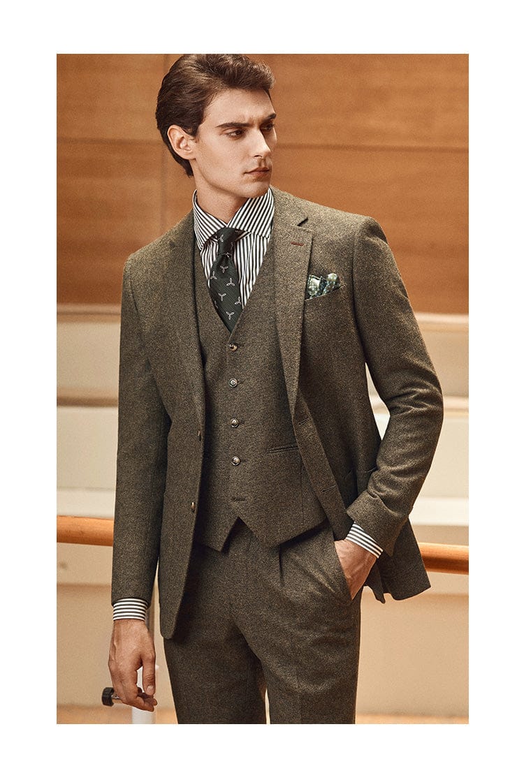 Tiavllya Tiavllya Vintage Classical Men's 3 Pieces Suit Tweed Notch Lapel Tuxedos (Blazer+vest+Pants)