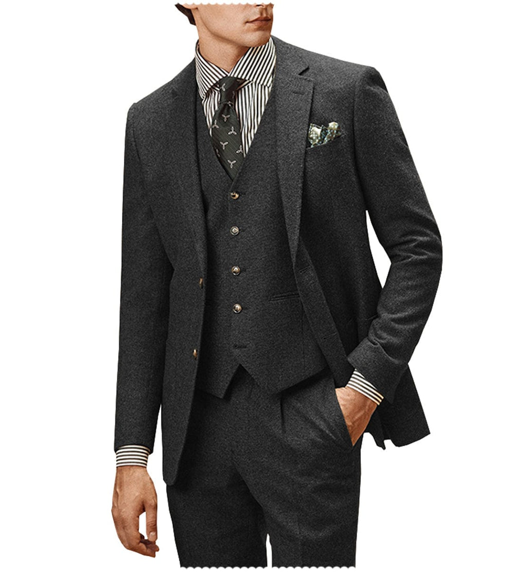 Tiavllya Tiavllya Vintage Classical Men's 3 Pieces Suit Tweed Notch Lapel Tuxedos (Blazer+vest+Pants)