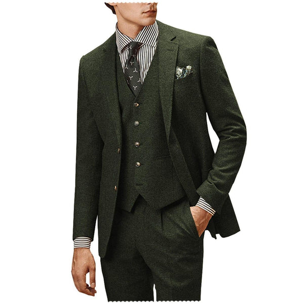 Tiavllya Tiavllya Vintage Classical Men's 3 Pieces Suit Tweed Notch Lapel Tuxedos (Blazer+vest+Pants)