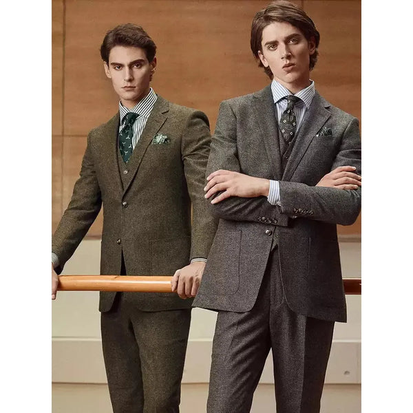 Tiavllya Tiavllya Vintage Classical Men's 3 Pieces Suit Tweed Notch Lapel Tuxedos (Blazer+vest+Pants)