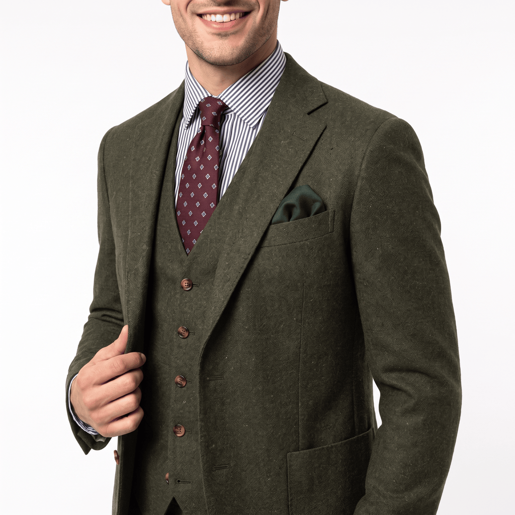 Tiavllya Tiavllya Vintage Classical Men's 3 Pieces Suit Tweed Notch Lapel Tuxedos (Blazer+vest+Pants)