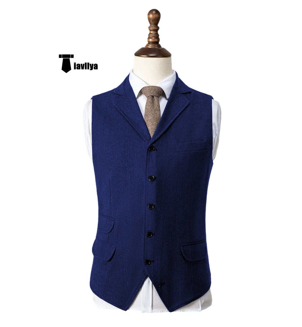 Tiavllya Tiavllya Vintage Classical Men's Classic Tweed Herringbone Notch Lapel Waistcoat