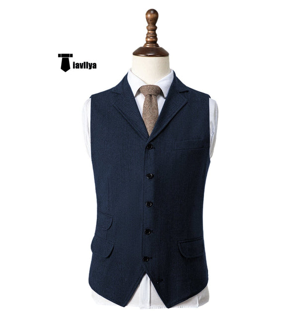 Tiavllya Tiavllya Vintage Classical Men's Classic Tweed Herringbone Notch Lapel Waistcoat