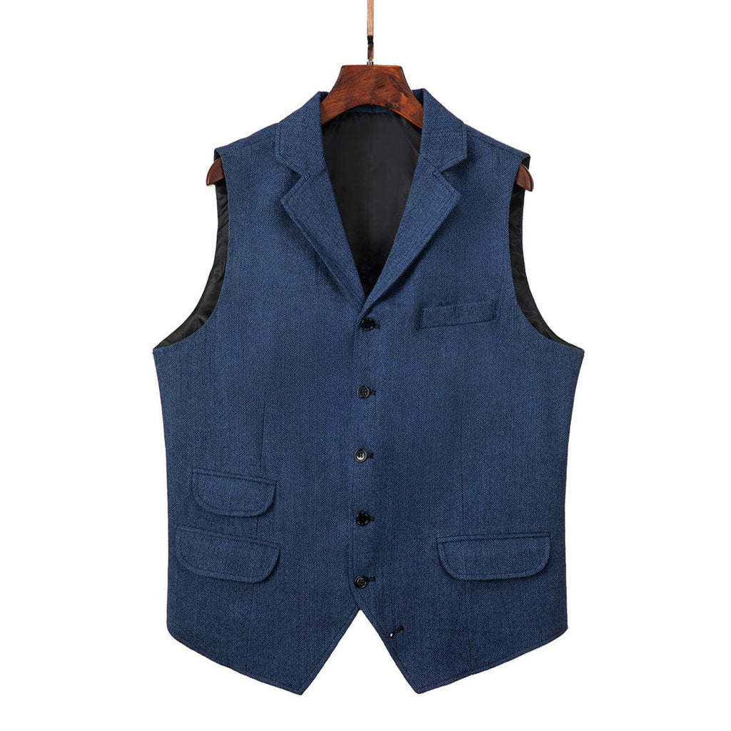 Tiavllya Tiavllya Vintage Classical Men's Classic Tweed Herringbone Notch Lapel Waistcoat