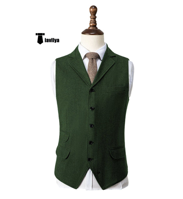 Tiavllya Tiavllya Vintage Classical Men's Classic Tweed Herringbone Notch Lapel Waistcoat