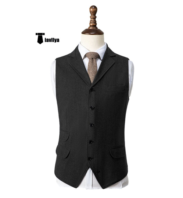 Tiavllya Tiavllya Vintage Classical Men's Classic Tweed Herringbone Notch Lapel Waistcoat