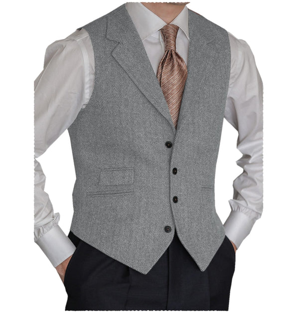 Tiavllya Tiavllya Vintage Classical Men's Classic Tweed Herringbone Notch Lapel Waistcoat