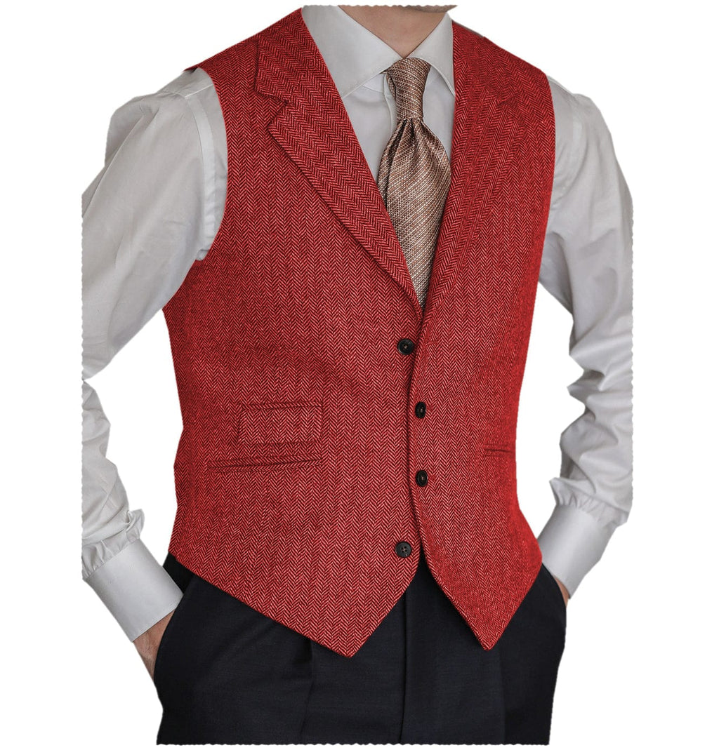 Tiavllya Tiavllya Vintage Classical Men's Classic Tweed Herringbone Notch Lapel Waistcoat