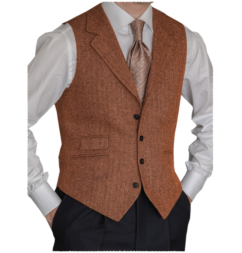 Tiavllya Tiavllya Vintage Classical Men's Classic Tweed Herringbone Notch Lapel Waistcoat