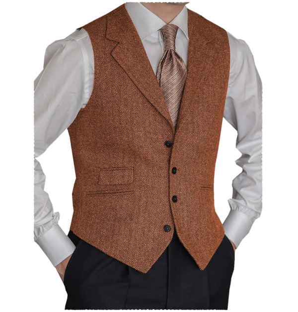 Tiavllya Tiavllya Vintage Classical Men's Classic Tweed Herringbone Notch Lapel Waistcoat