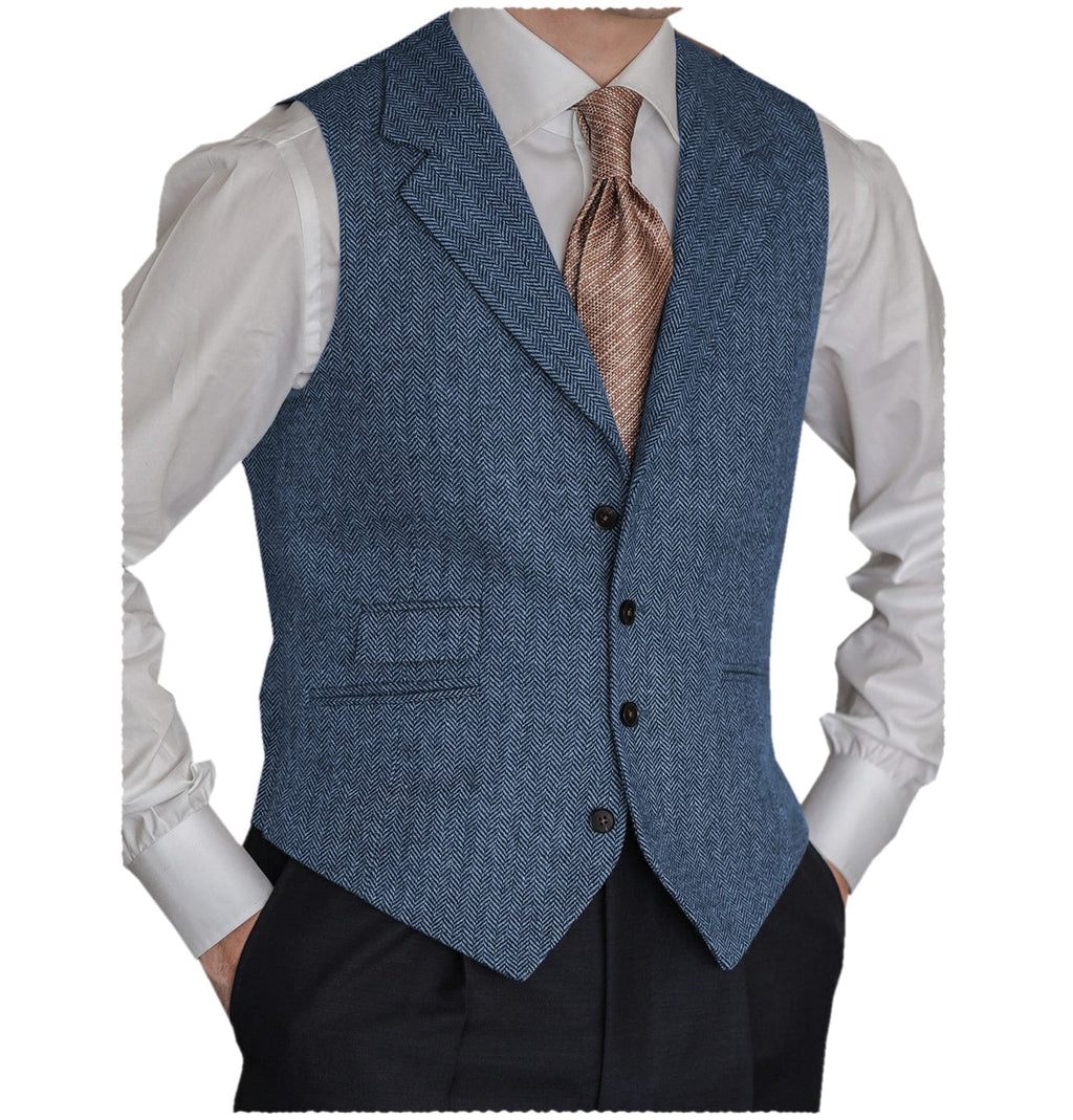 Tiavllya Tiavllya Vintage Classical Men's Classic Tweed Herringbone Notch Lapel Waistcoat