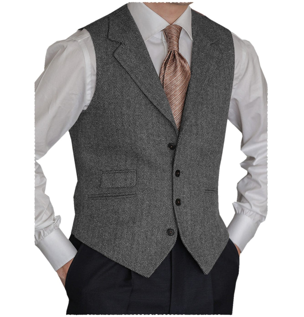 Tiavllya Tiavllya Vintage Classical Men's Classic Tweed Herringbone Notch Lapel Waistcoat