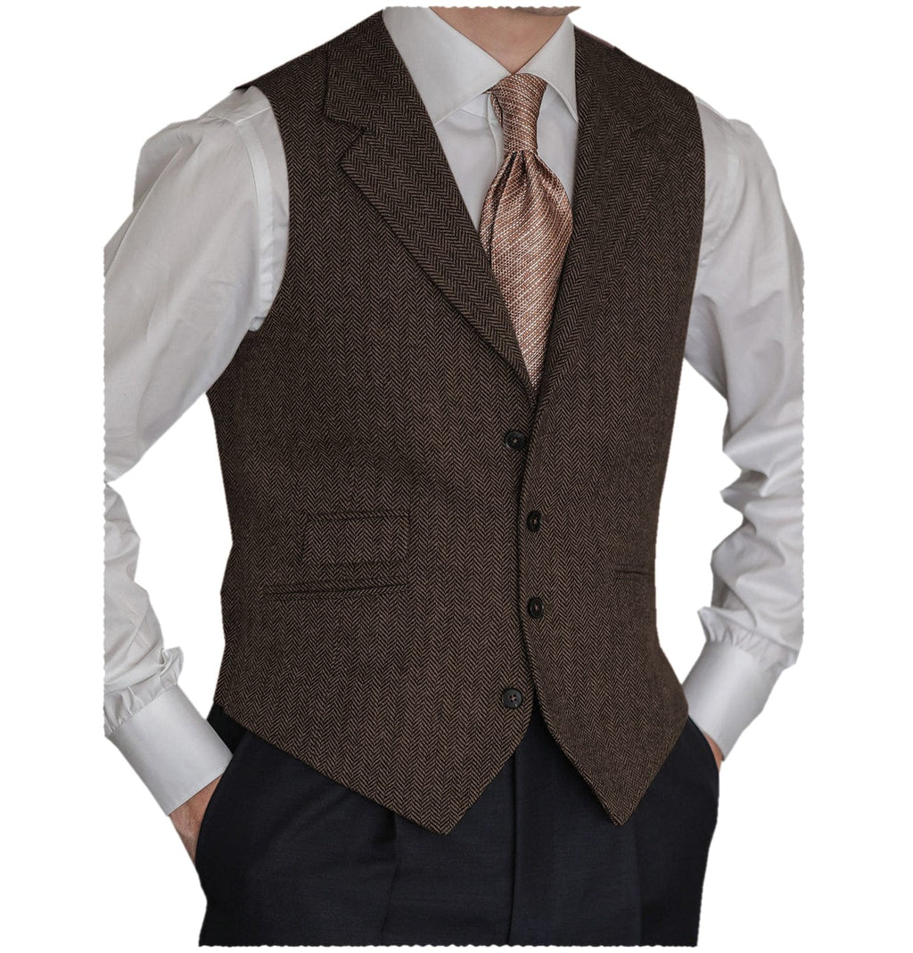 Tiavllya Tiavllya Vintage Classical Men's Classic Tweed Herringbone Notch Lapel Waistcoat