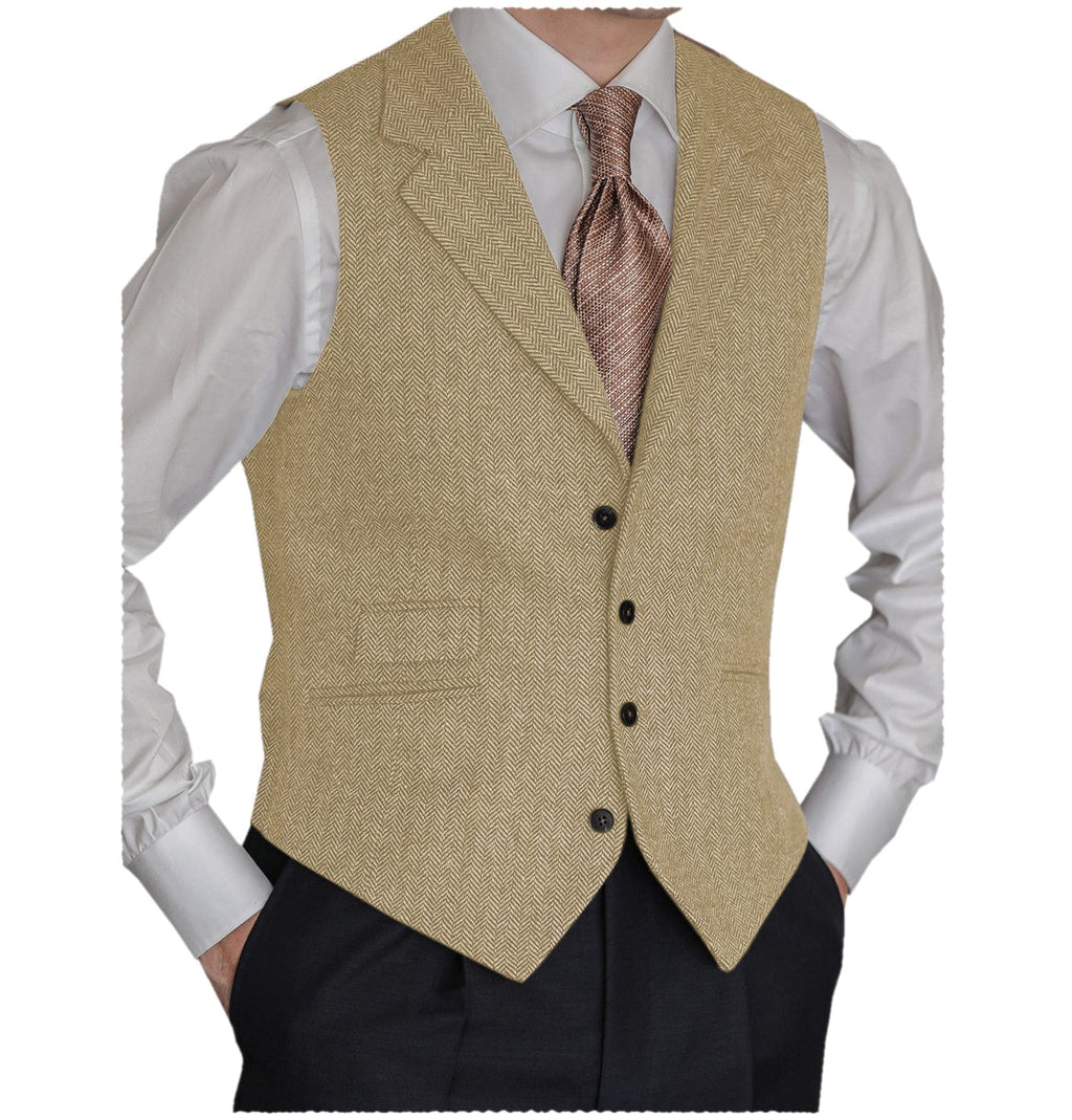 Tiavllya Tiavllya Vintage Classical Men's Classic Tweed Herringbone Notch Lapel Waistcoat