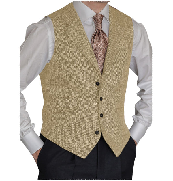 Tiavllya Tiavllya Vintage Classical Men's Classic Tweed Herringbone Notch Lapel Waistcoat