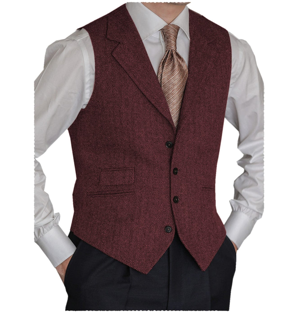 Tiavllya Tiavllya Vintage Classical Men's Classic Tweed Herringbone Notch Lapel Waistcoat
