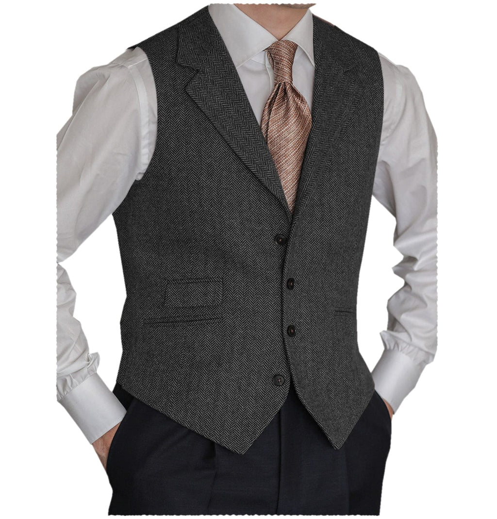 Tiavllya Tiavllya Vintage Classical Men's Classic Tweed Herringbone Notch Lapel Waistcoat