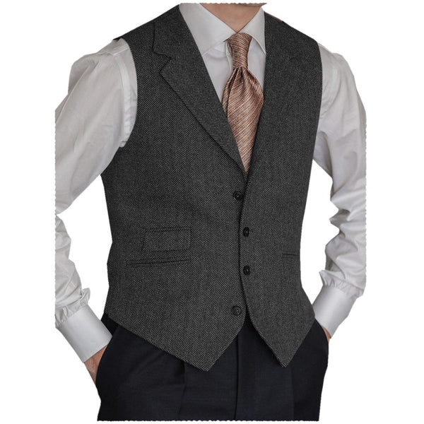 Tiavllya Tiavllya Vintage Classical Men's Classic Tweed Herringbone Notch Lapel Waistcoat