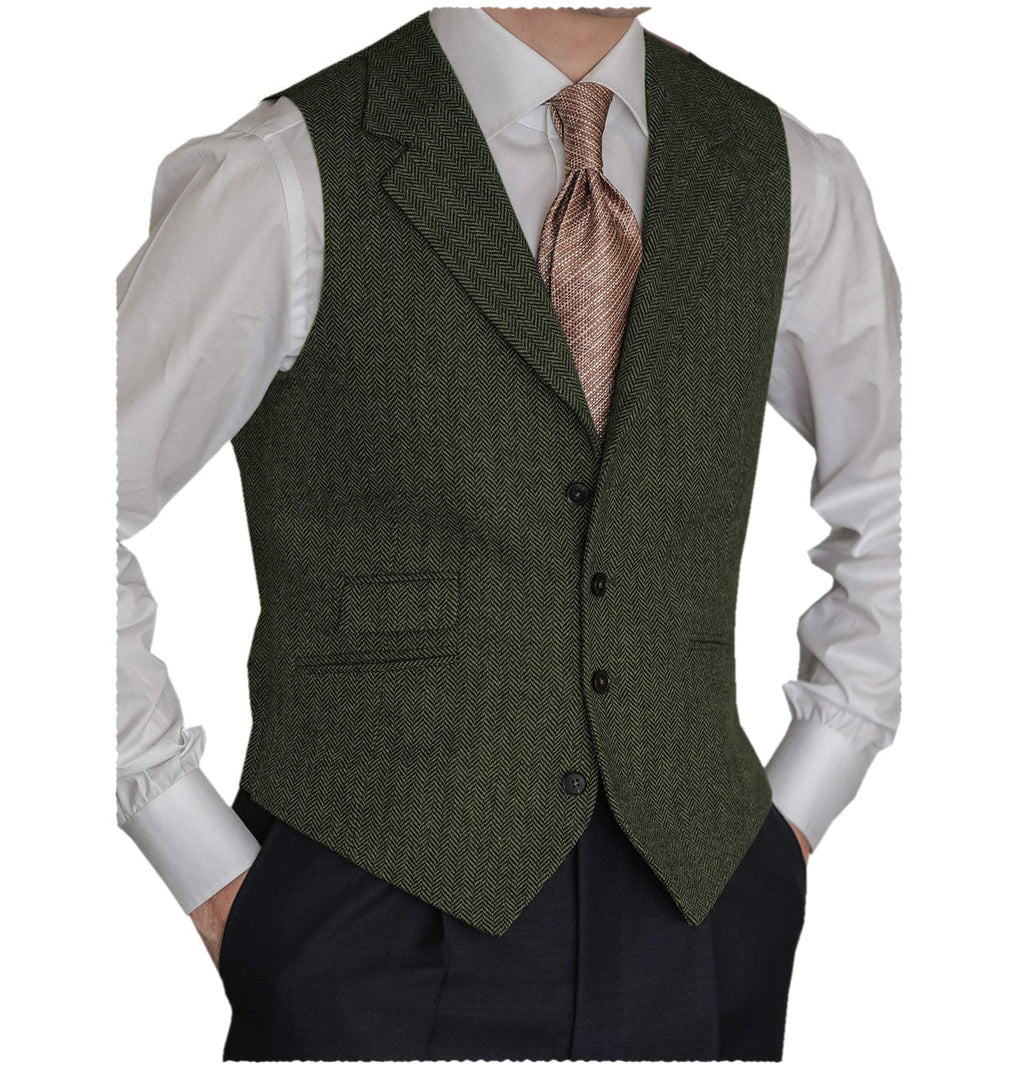 Tiavllya Tiavllya Vintage Classical Men's Classic Tweed Herringbone Notch Lapel Waistcoat