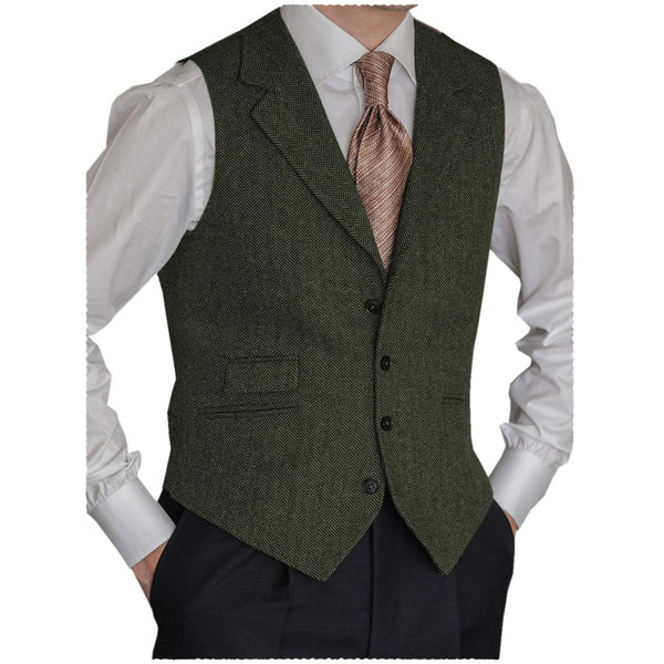 Tiavllya Tiavllya Vintage Classical Men's Classic Tweed Herringbone Notch Lapel Waistcoat