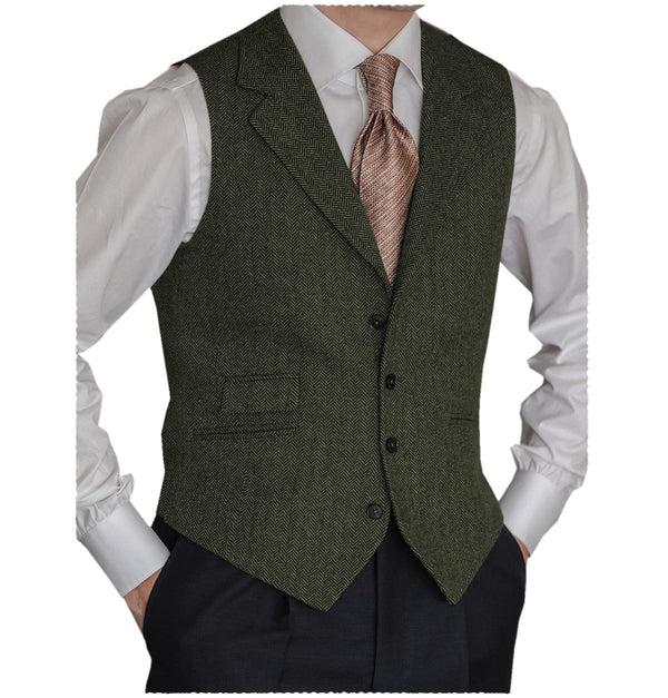 Tiavllya Tiavllya Vintage Classical Men's Classic Tweed Herringbone Notch Lapel Waistcoat
