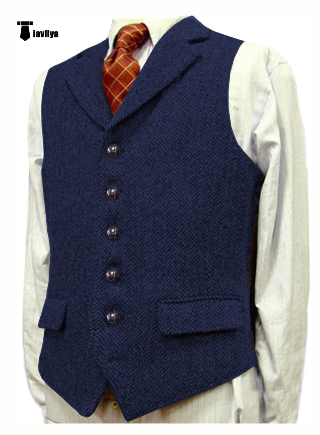 Tiavllya Tiavllya Vintage Classical Men's Classic Tweed Herringbone Notch Lapel Waistcoat