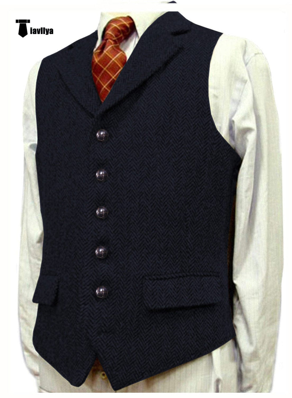 Tiavllya Tiavllya Vintage Classical Men's Classic Tweed Herringbone Notch Lapel Waistcoat