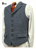 Tiavllya Tiavllya Vintage Classical Men's Classic Tweed Herringbone Notch Lapel Waistcoat