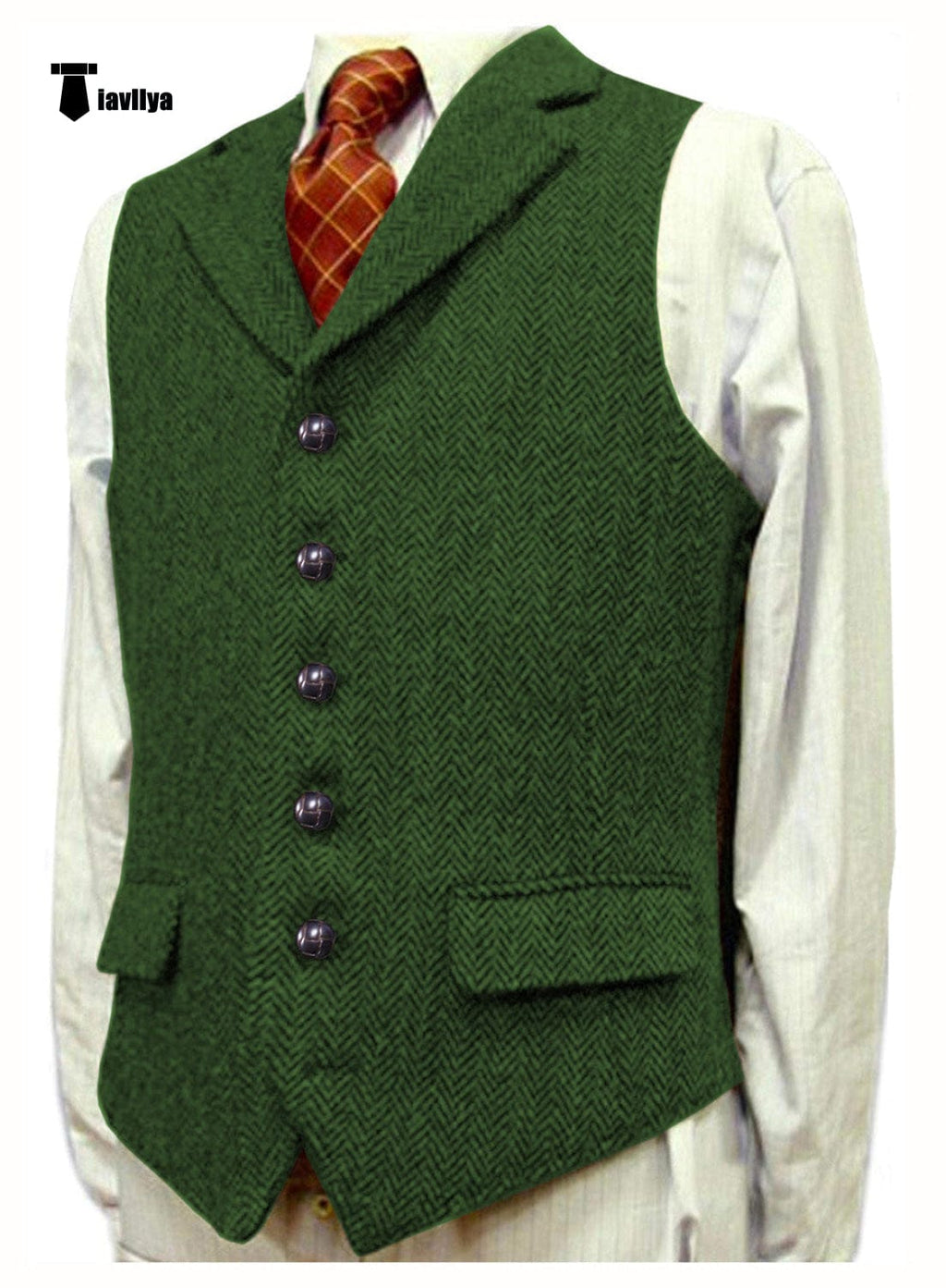 Tiavllya Tiavllya Vintage Classical Men's Classic Tweed Herringbone Notch Lapel Waistcoat