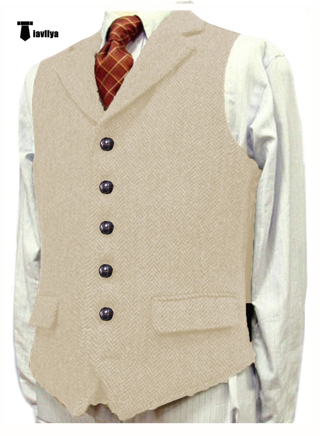 Tiavllya Tiavllya Vintage Classical Men's Classic Tweed Herringbone Notch Lapel Waistcoat