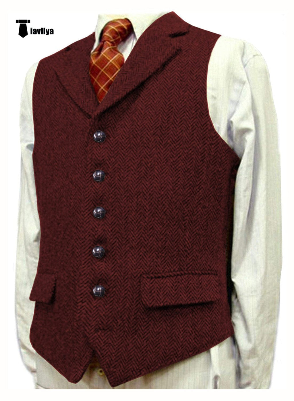 Tiavllya Tiavllya Vintage Classical Men's Classic Tweed Herringbone Notch Lapel Waistcoat