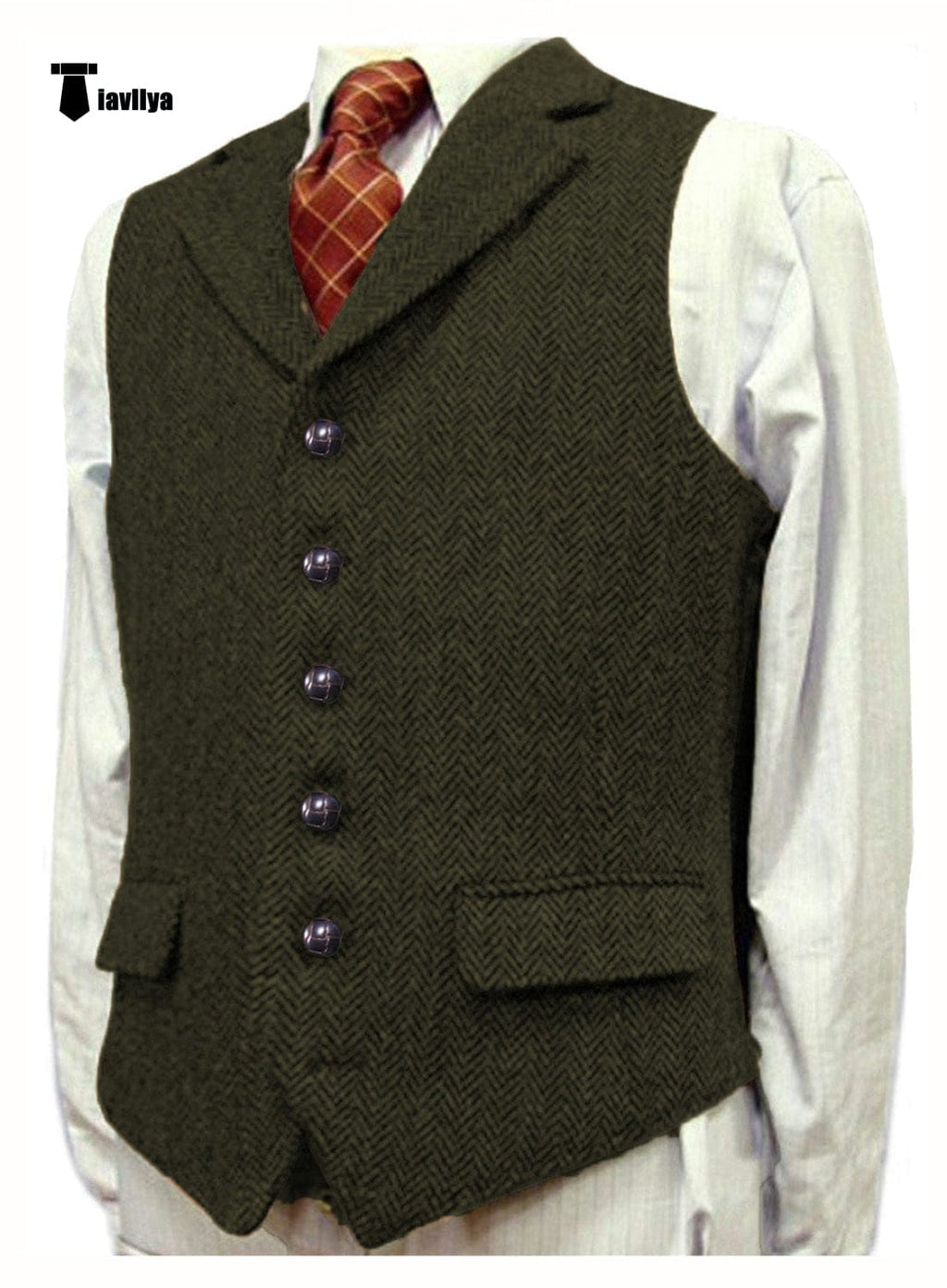 Tiavllya Tiavllya Vintage Classical Men's Classic Tweed Herringbone Notch Lapel Waistcoat