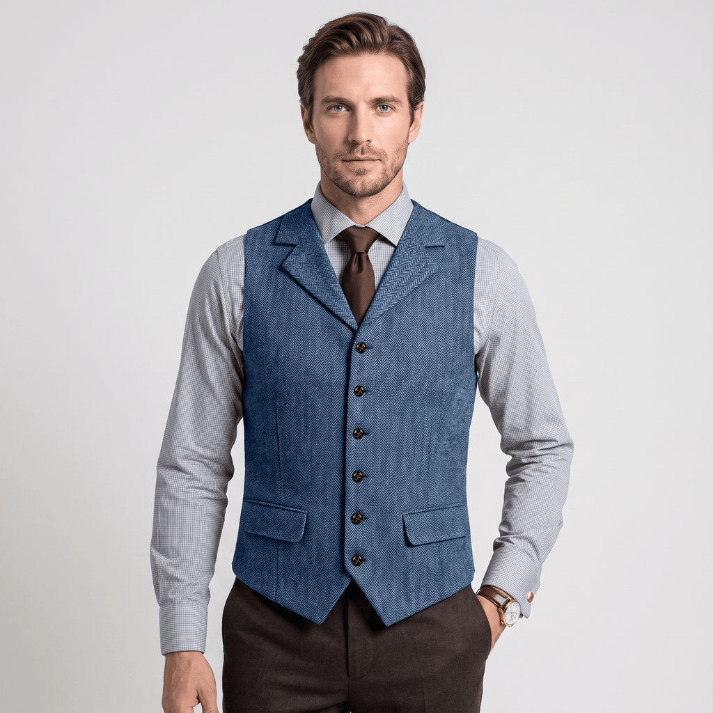 Tiavllya Tiavllya Vintage Classical Men's Classic Tweed Herringbone Notch Lapel Waistcoat
