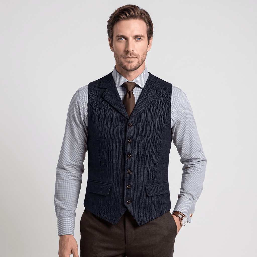 Tiavllya Tiavllya Vintage Classical Men's Classic Tweed Herringbone Notch Lapel Waistcoat