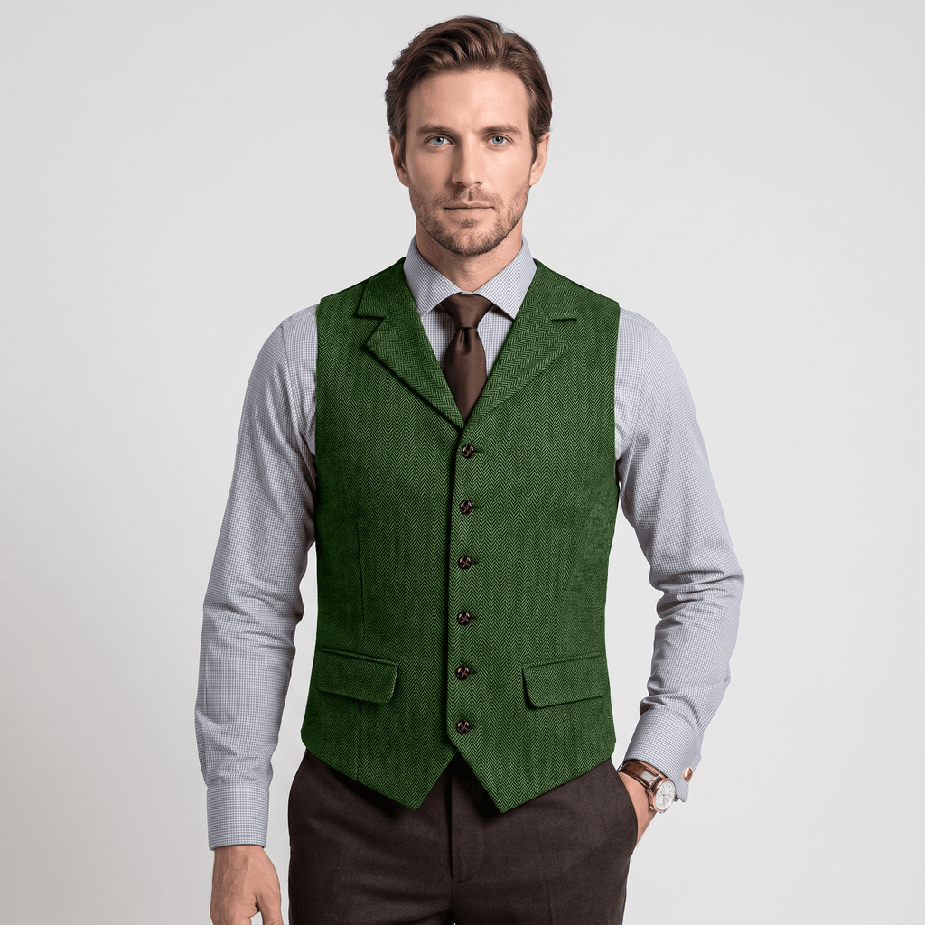 Tiavllya Tiavllya Vintage Classical Men's Classic Tweed Herringbone Notch Lapel Waistcoat