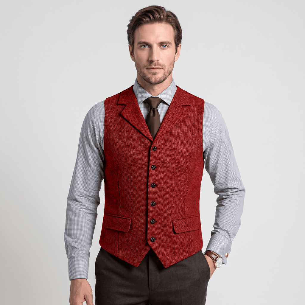 Tiavllya Tiavllya Vintage Classical Men's Classic Tweed Herringbone Notch Lapel Waistcoat
