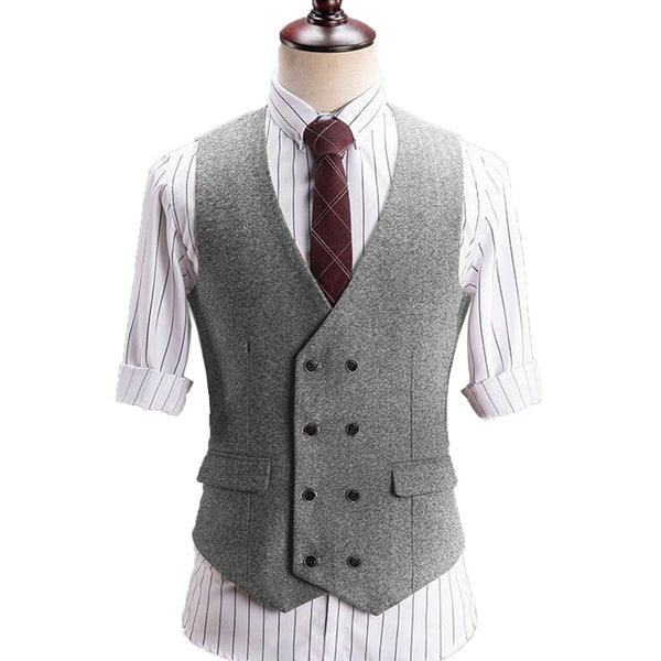 Tiavllya Tiavllya Vintage Classical Men's Classic Tweed Herringbone V Neck Waistcoat