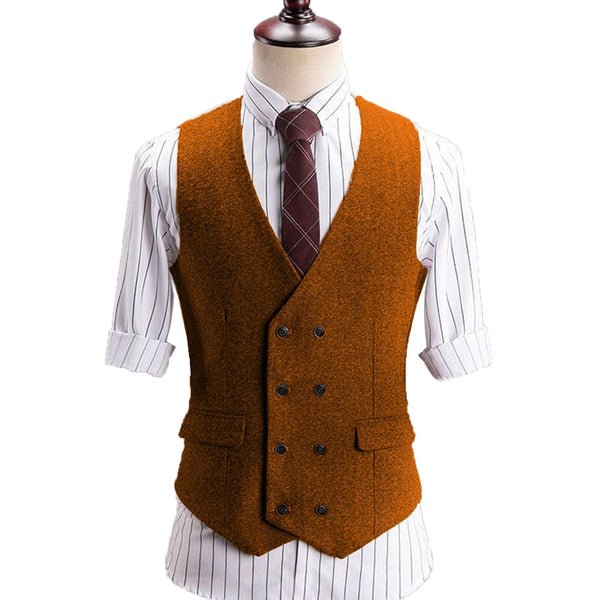 Tiavllya Tiavllya Vintage Classical Men's Classic Tweed Herringbone V Neck Waistcoat