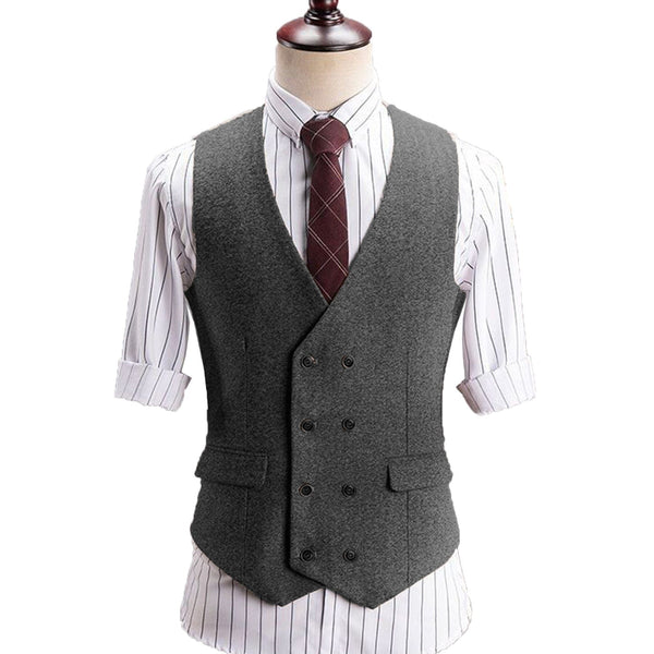 Tiavllya Tiavllya Vintage Classical Men's Classic Tweed Herringbone V Neck Waistcoat