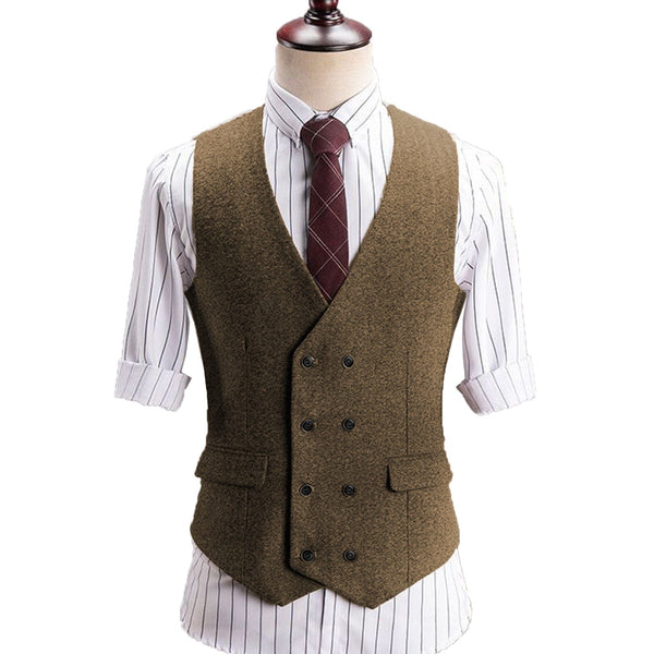 Tiavllya Tiavllya Vintage Classical Men's Classic Tweed Herringbone V Neck Waistcoat
