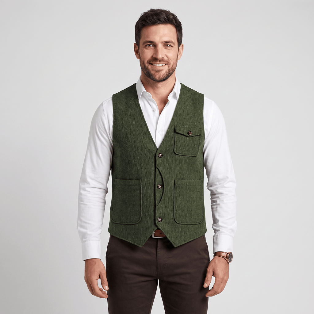 Tiavllya Tiavllya Vintage Classical Men's Regular Fit Tweed Herringbone V Neck Vest