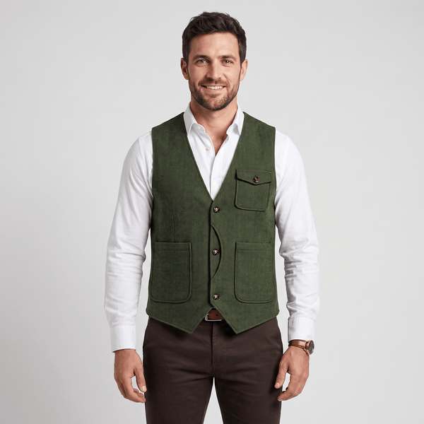 Tiavllya Tiavllya Vintage Classical Men's Regular Fit Tweed Herringbone V Neck Vest