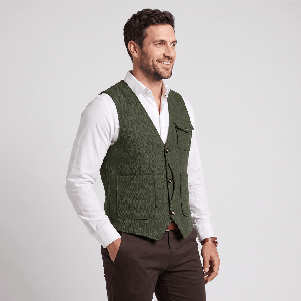 Tiavllya Tiavllya Vintage Classical Men's Regular Fit Tweed Herringbone V Neck Vest